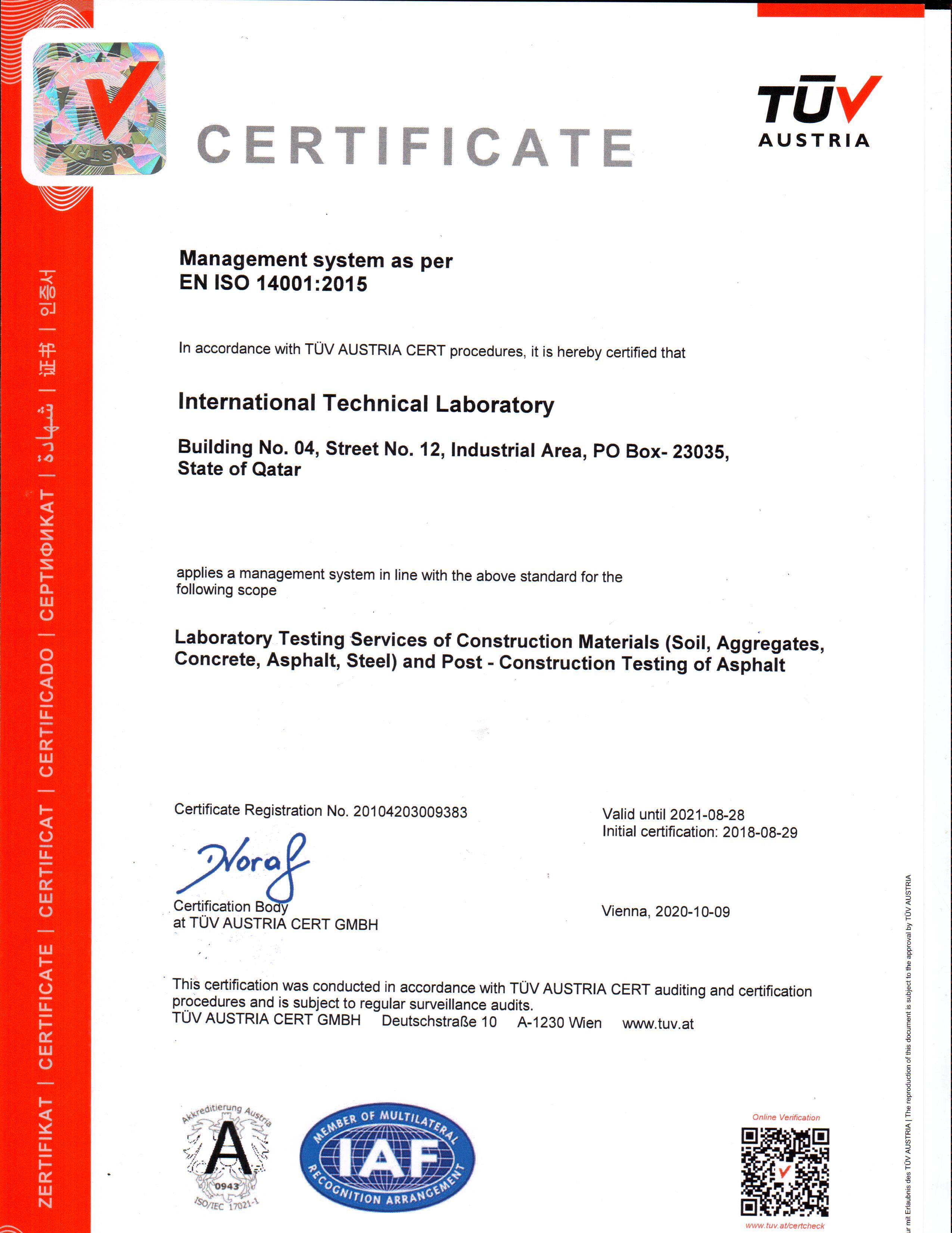TUV Austria EN ISO 14001:2015