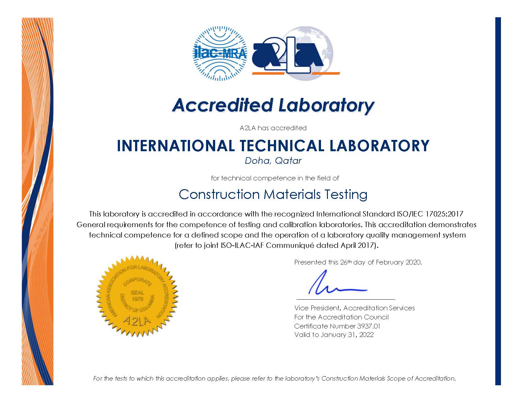 a2la Certificate